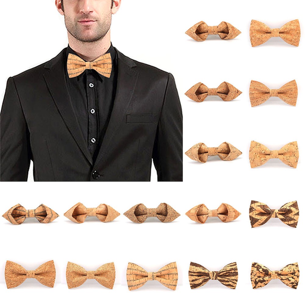 Handmade Cork Wooden Bow Tie for Men Wedding Party Neckwear Gift