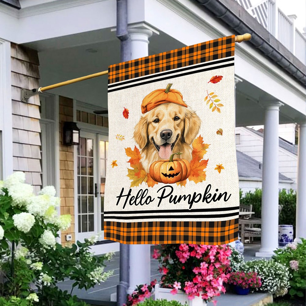 Happy Fall Golden Retriever Thanksgiving Welcome Dog Flag  