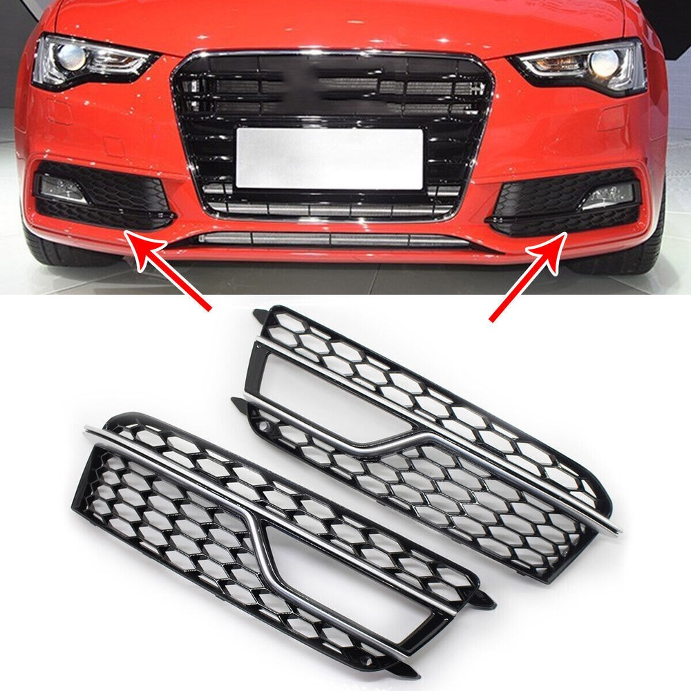 For 13-17 16 AUDI A5 S-Line Honeycomb Front Bumper Fog Light Grille Cover Grill