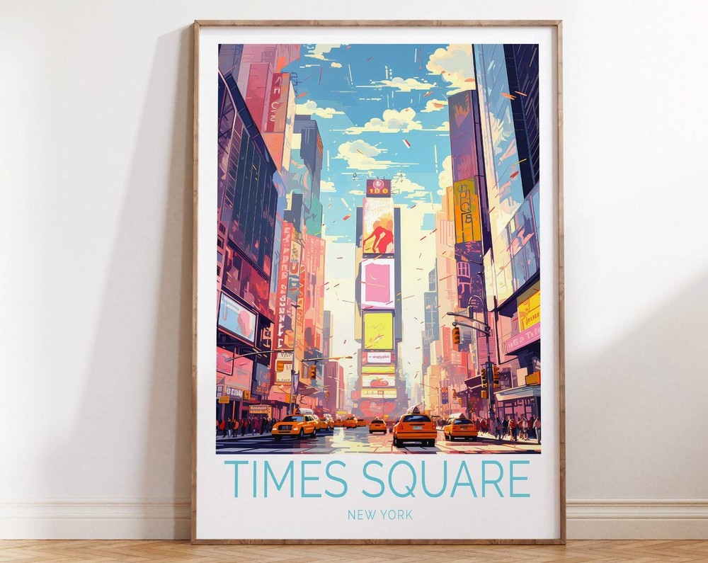 Times Square NYC Travel Poster Vibrant New York City Wall Art