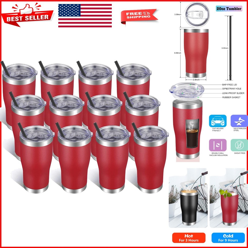 20oz Double Wall Insulated Brick Red Travel Coffee Mug - 12 Pack Stainless Steel