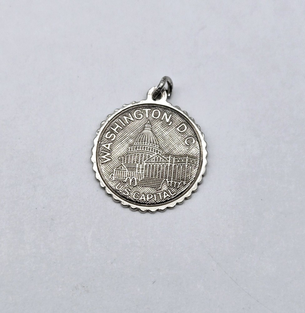 Vintage Washington DC Capital Travel Map Sterling Silver Charm Pendant 2.3g