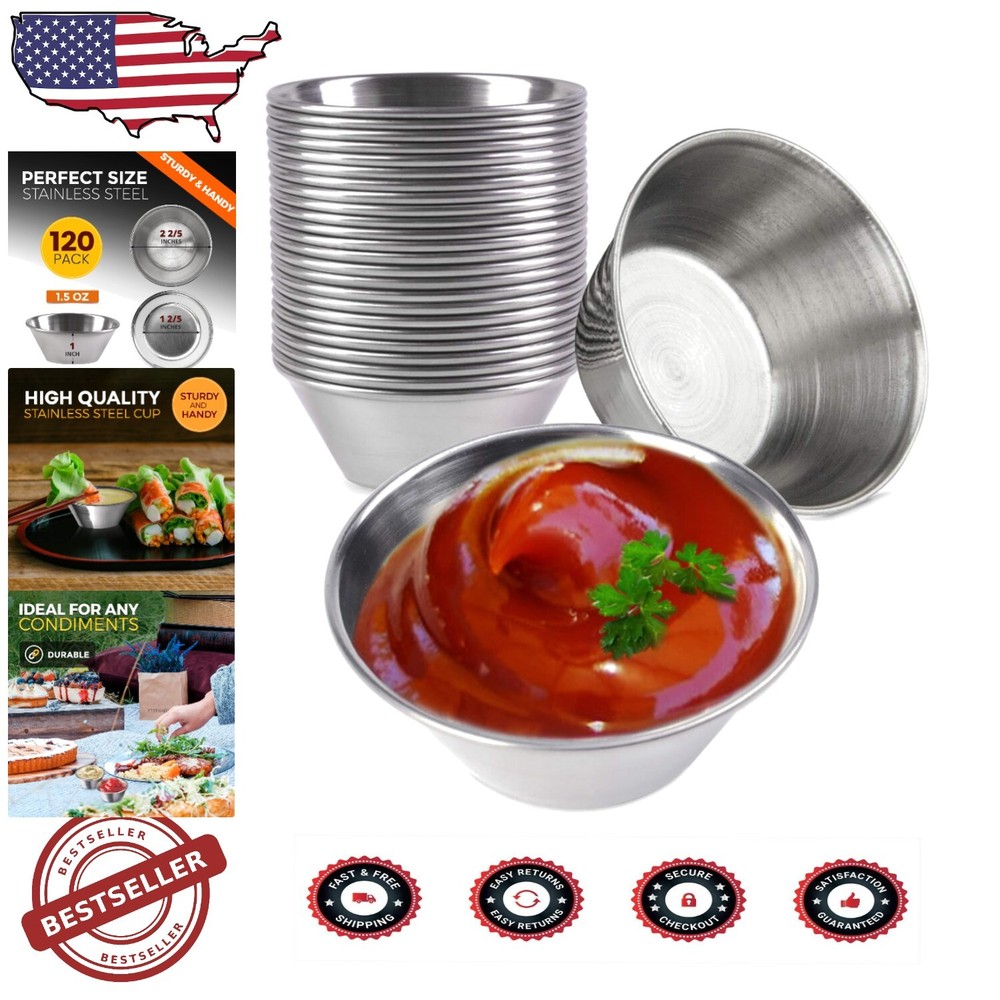 再利用可能なステンレス鋼ラメキン - 1.5オンスソースカップ、食器洗い機対応&丈夫