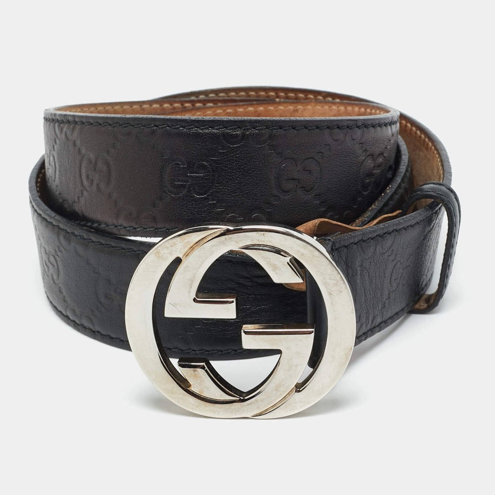 Gucci Black Guccissima Leather Interlocking G Buckle Belt 95CM