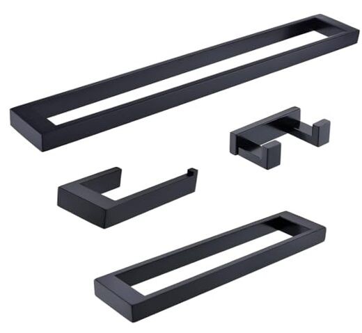 Matte Black 4-Piece Towel Bar Set 304 Stainless Steel Bathroom Hardware