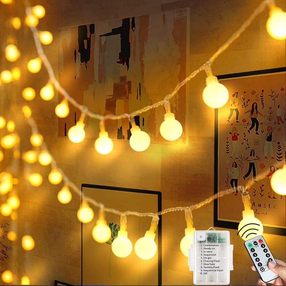 Globe String Lights, 20 Feet 40 LED Fairy Lights Battery Operated with Remote...