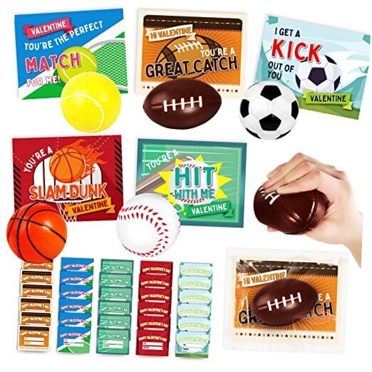 30Pcs Valentine's Greeting Cards With Sports Squeeze Balls Kits,Kids