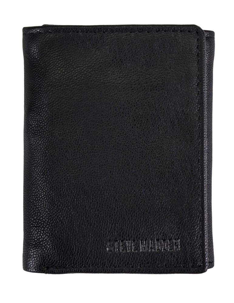 Men's RFID Trifold Wallet with ID Window, Black (Smooth Grain), One Size