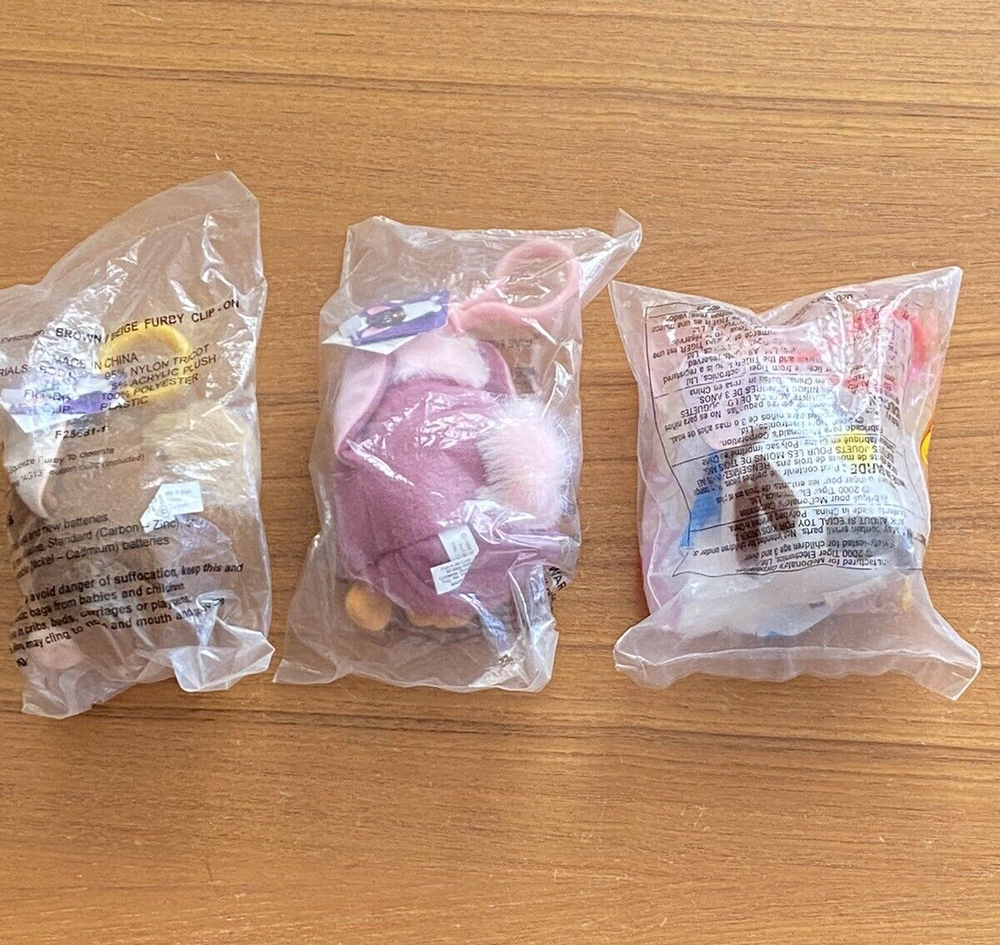 Furby Plush Clip On Lot of 3 McDonald’s Happy Meal in package 2000