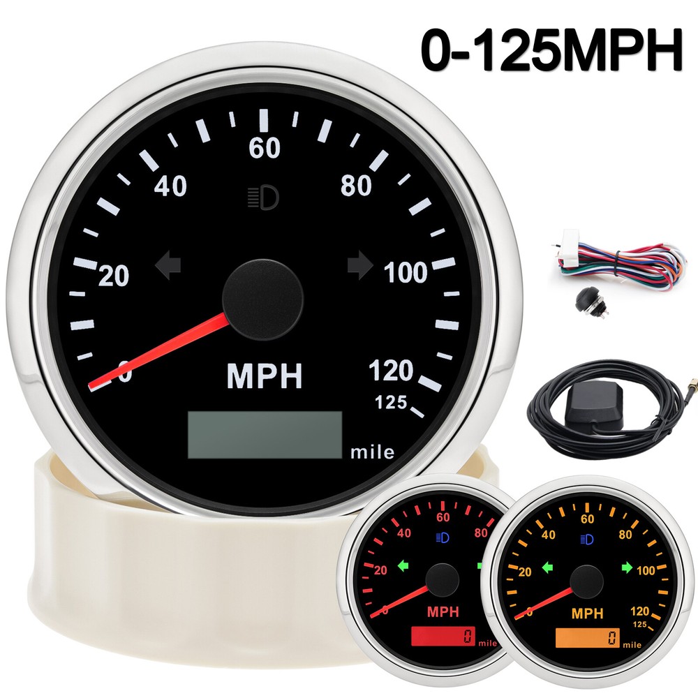 85mm GPS Speedometer 0-125MPH Gauge Turn Signal High Beam For Car Boat Truck
