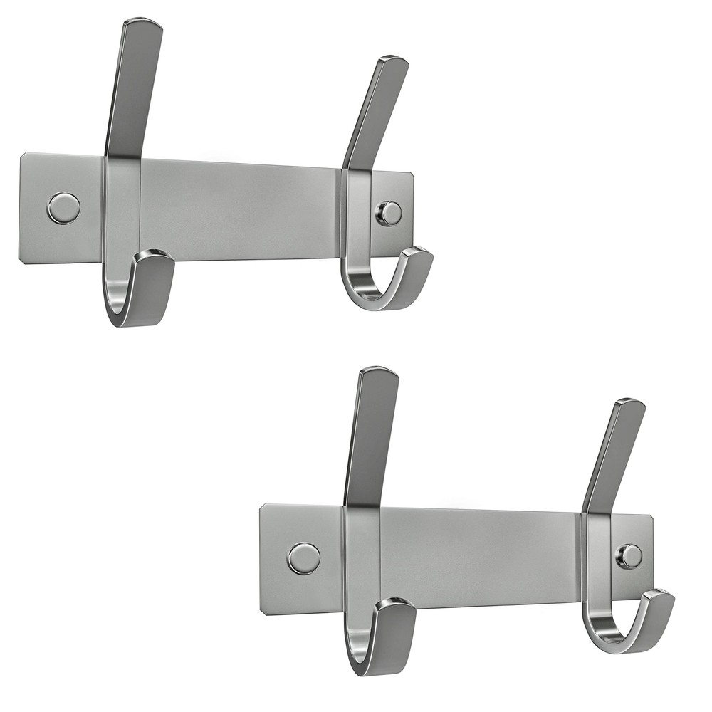 Brushed Nickel Coat Rack Wall Mount with 2 Double Hooks for Hanging – 6 Inch ...