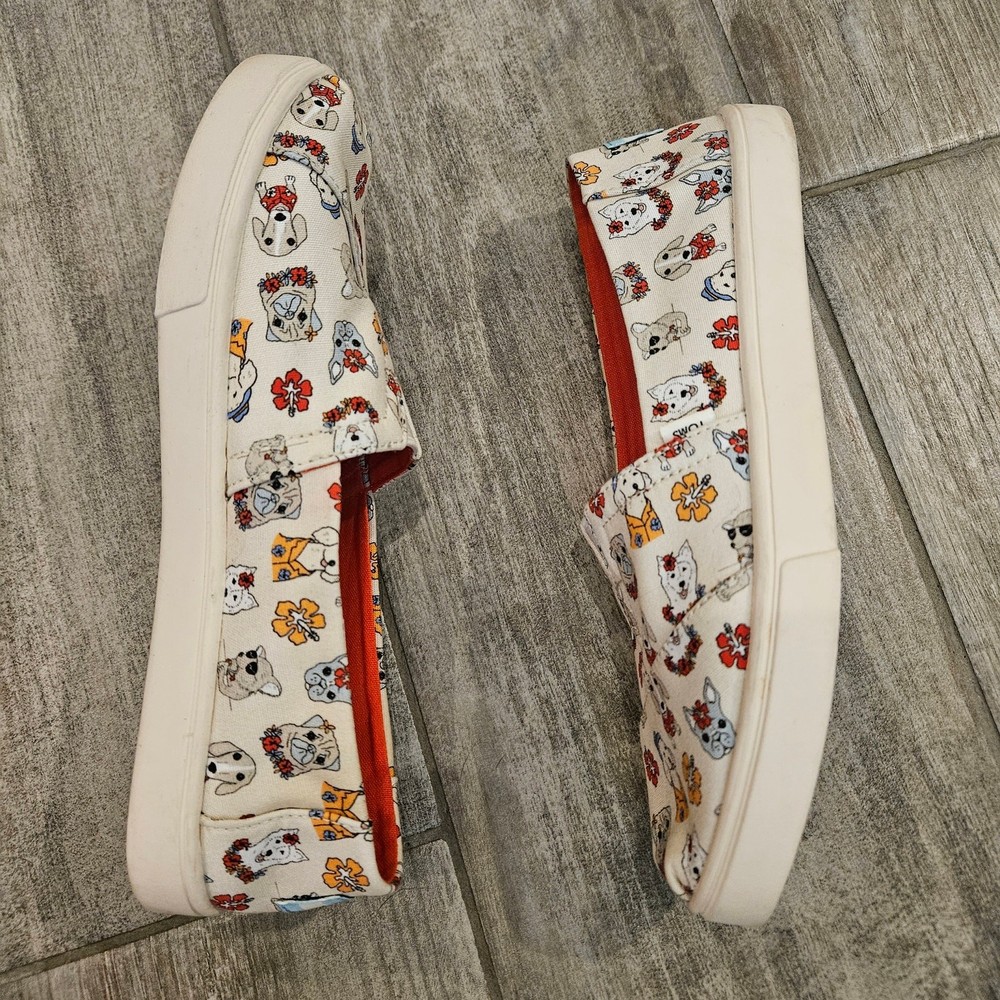 TOMS Alpargata Cupsole Slip-On Shoes Women’s 6.5 Dog Print Natural Canvas Cute