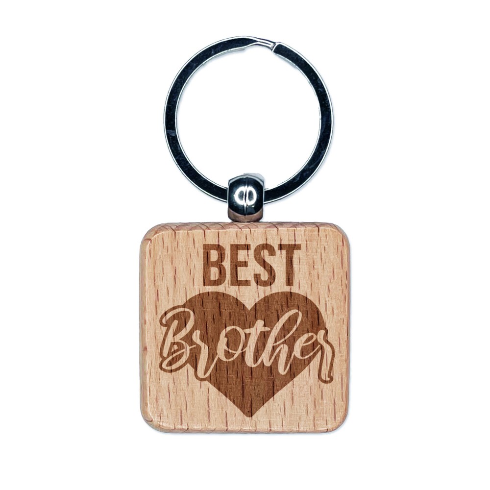 Best Brother in Heart Engraved Wood Square Keychain Tag Charm