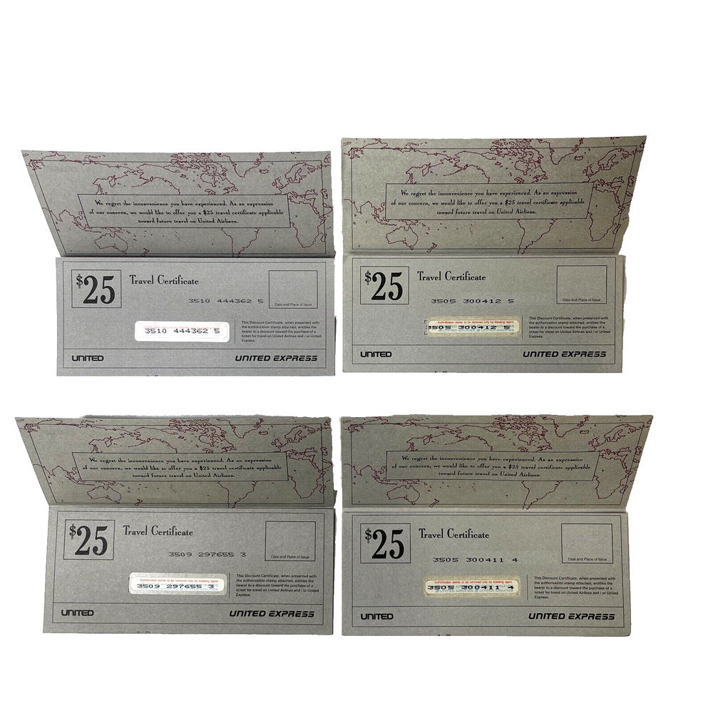Lot of 4 United Express Travel Voucher $25 Coupons Collectables Non Redeemable-image