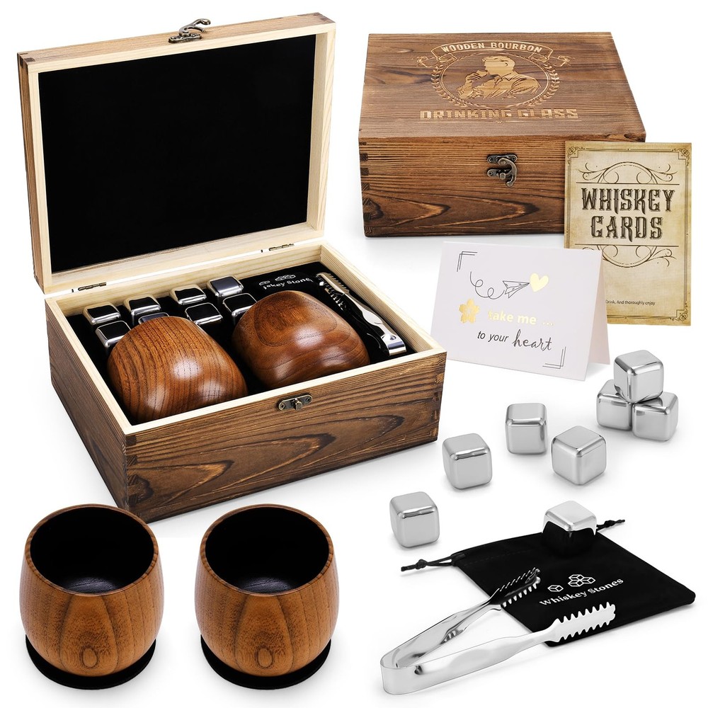 Wooden Bourbon Drinking Glasses Gift Set Bourbon Gifts for Men Charred Wooden...