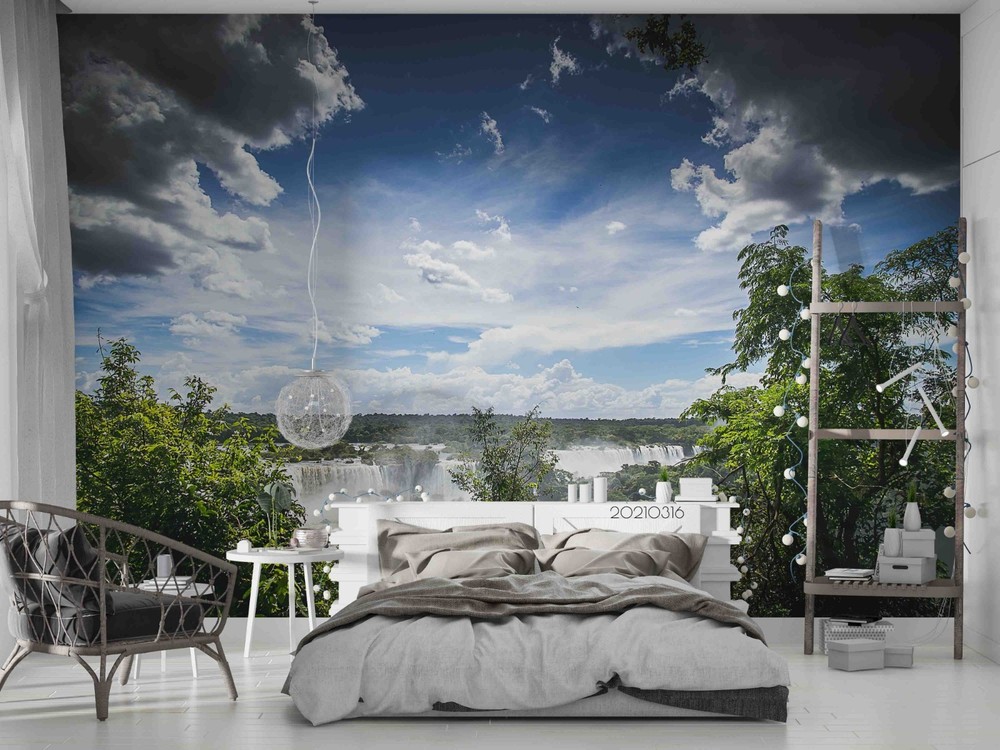 3D Sky Forest Waterfall Landscape Wall Murals Wallpaper Murals Wall Sticker