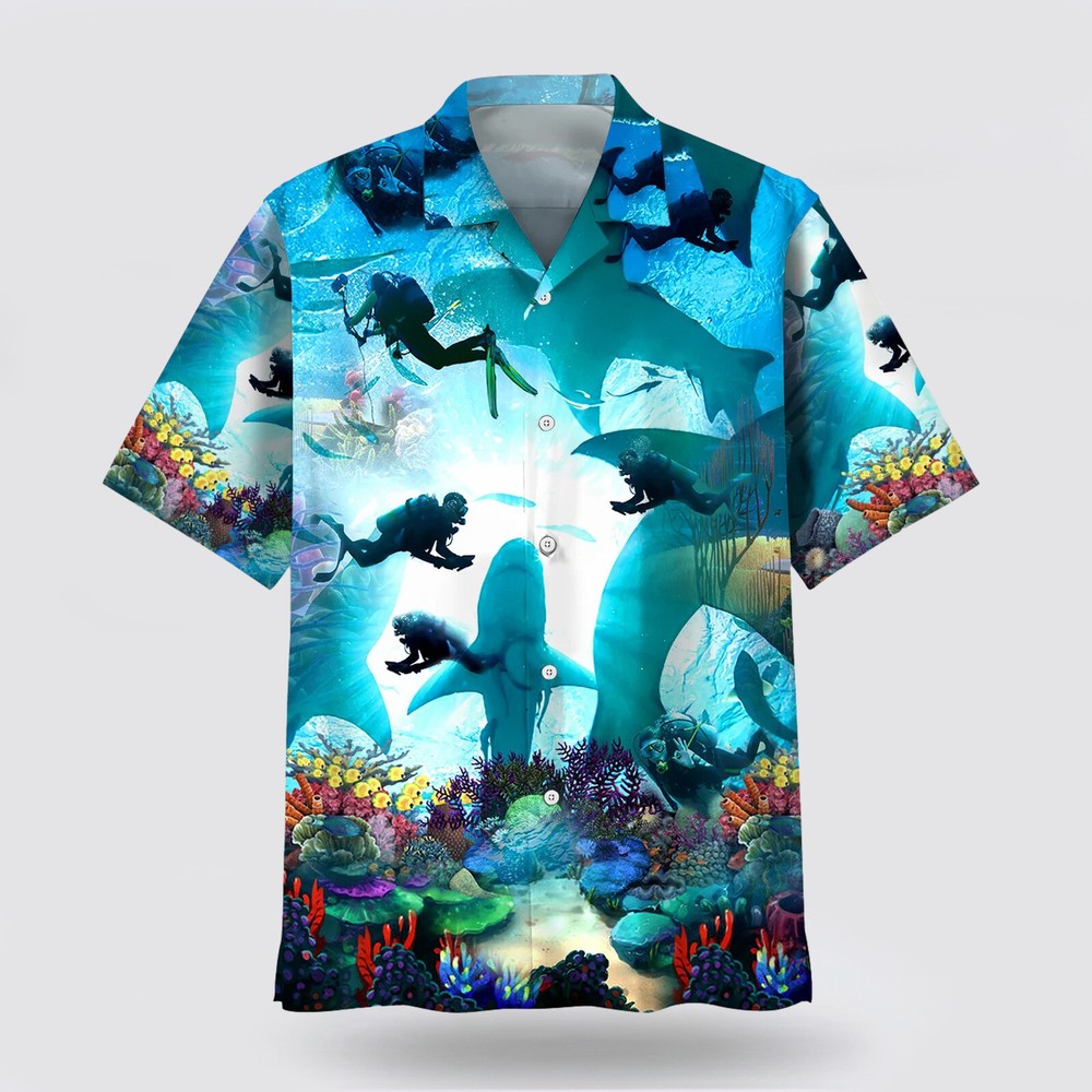 Scuba Diving Shark 3D HAWAII SHIRT US Size All Over Print Father Day Gift