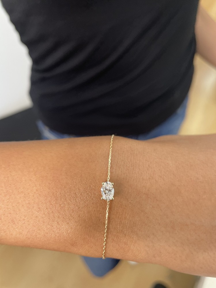 14k White Gold Chain Bracelet Oval Lab Created Diamond F/VS 0.55Ct Prong Set