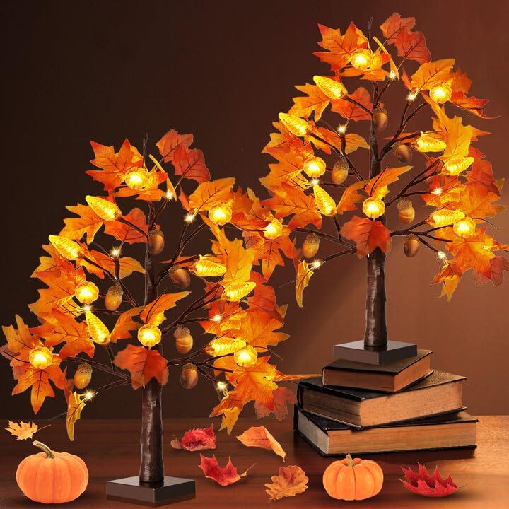 Fall Tree with Lights Thanksgiving Decorations: 2 Pack 2 FT Artificial Maple ...