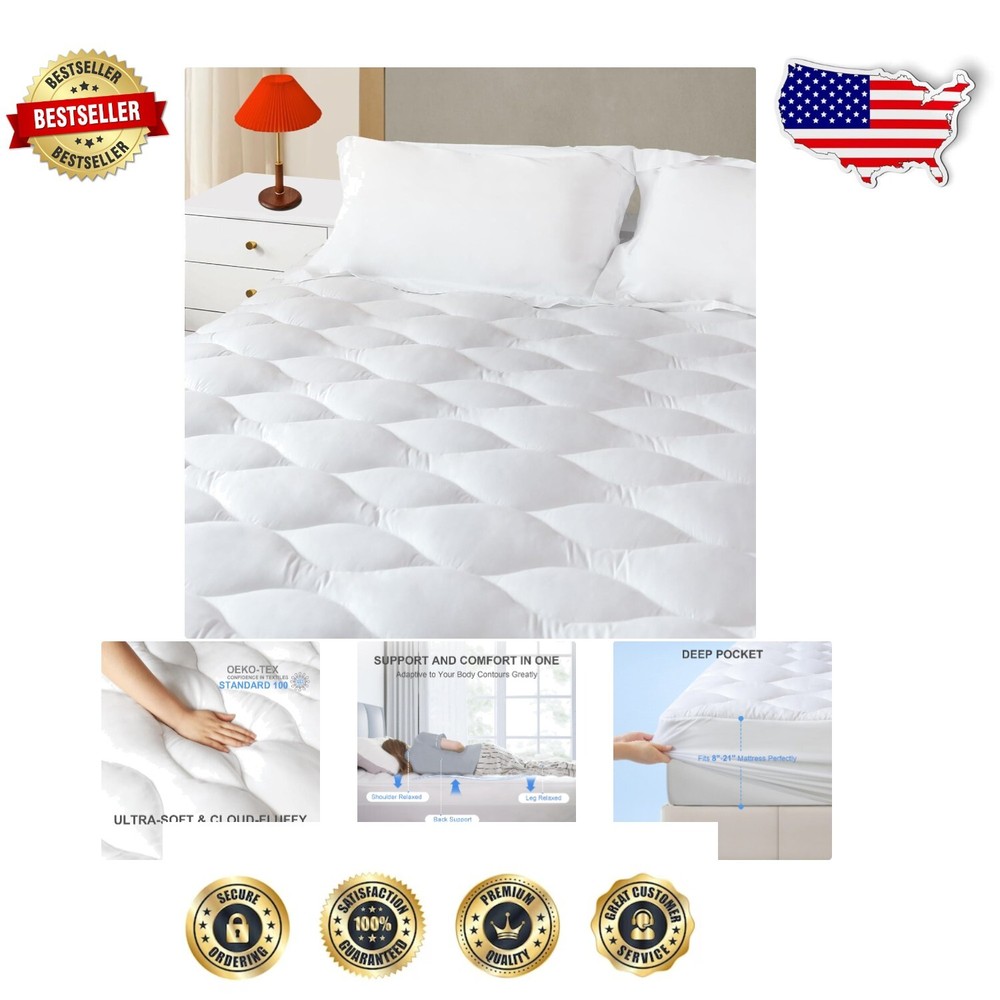 Breathable King Mattress Topper with 3D+7D Snow Down Fill - Ultra-Soft Comfort
