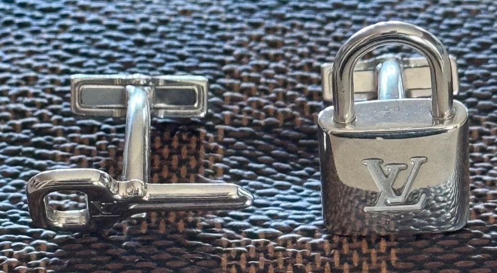 Louis Vuitton Sterling Silver 925 Padlock & Key Cufflinks Authentic
