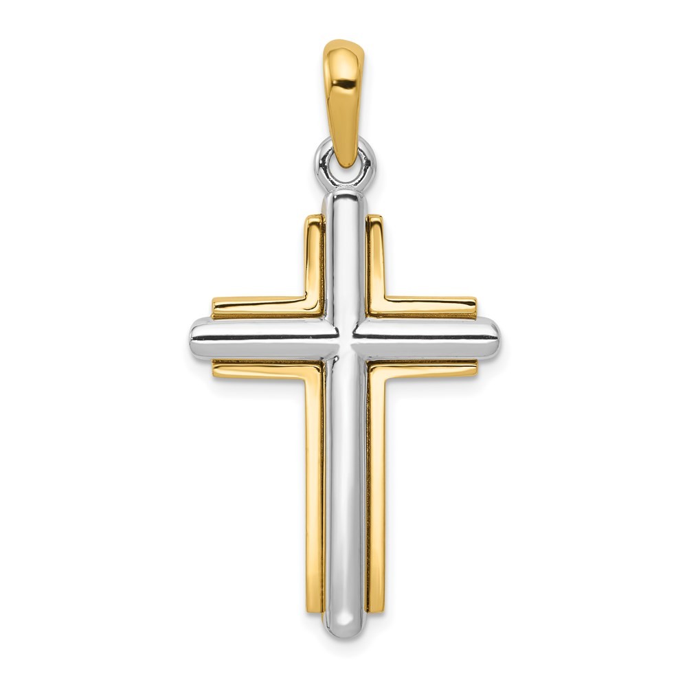 14k Two-tone Gold Cross Pendant L-1.46 Inch, W-0.79 Inch