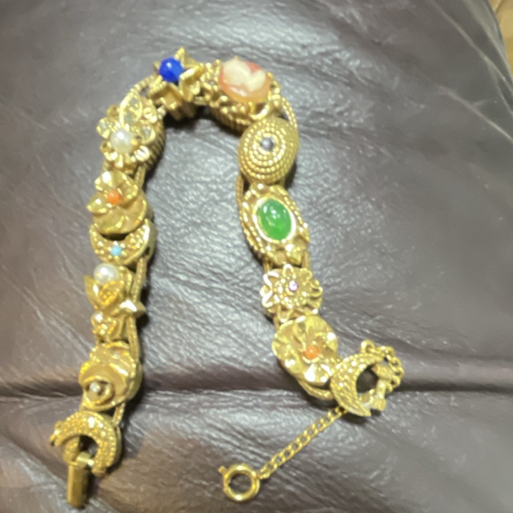 Vtg Goldette NY Faux Jewel Slide Bracelet signed Excellent Condition