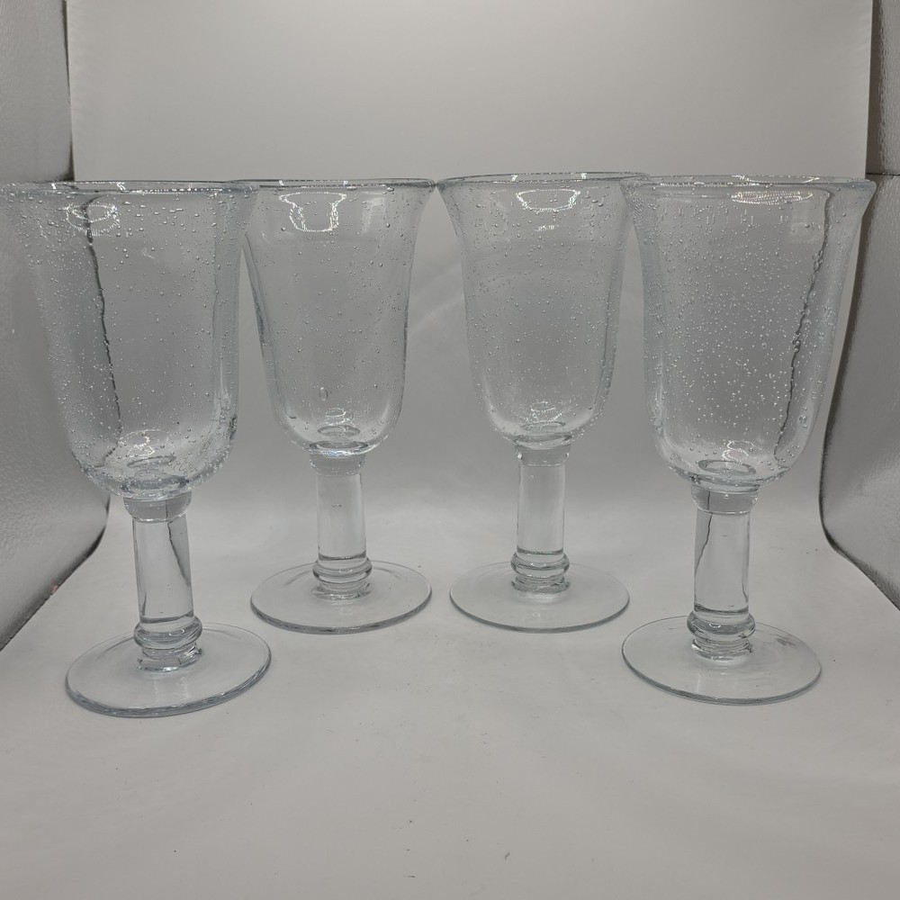 Vintage Handblown Bubble Art Glass 8” Wine Water Goblets Set Of 4