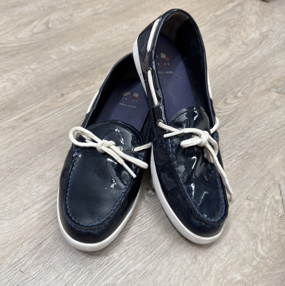Cole Haan Size 8.5B Navy Patent Leather Loafers Women's Shoes Boat Casual