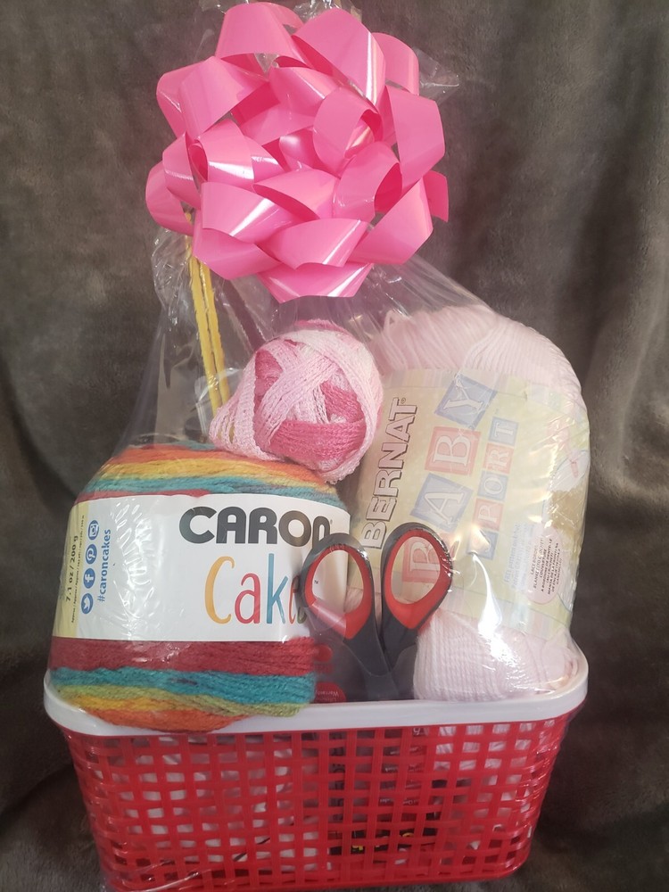 Valentines Day Gift Basket Craft Yarn 6 Skeins Yarn Caron Cake & More New-image