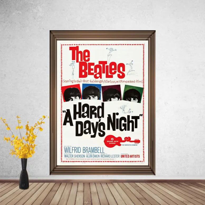 A Hard Day's Night Classic Movie Poster, Home Decor, Vintage Movie Poster,