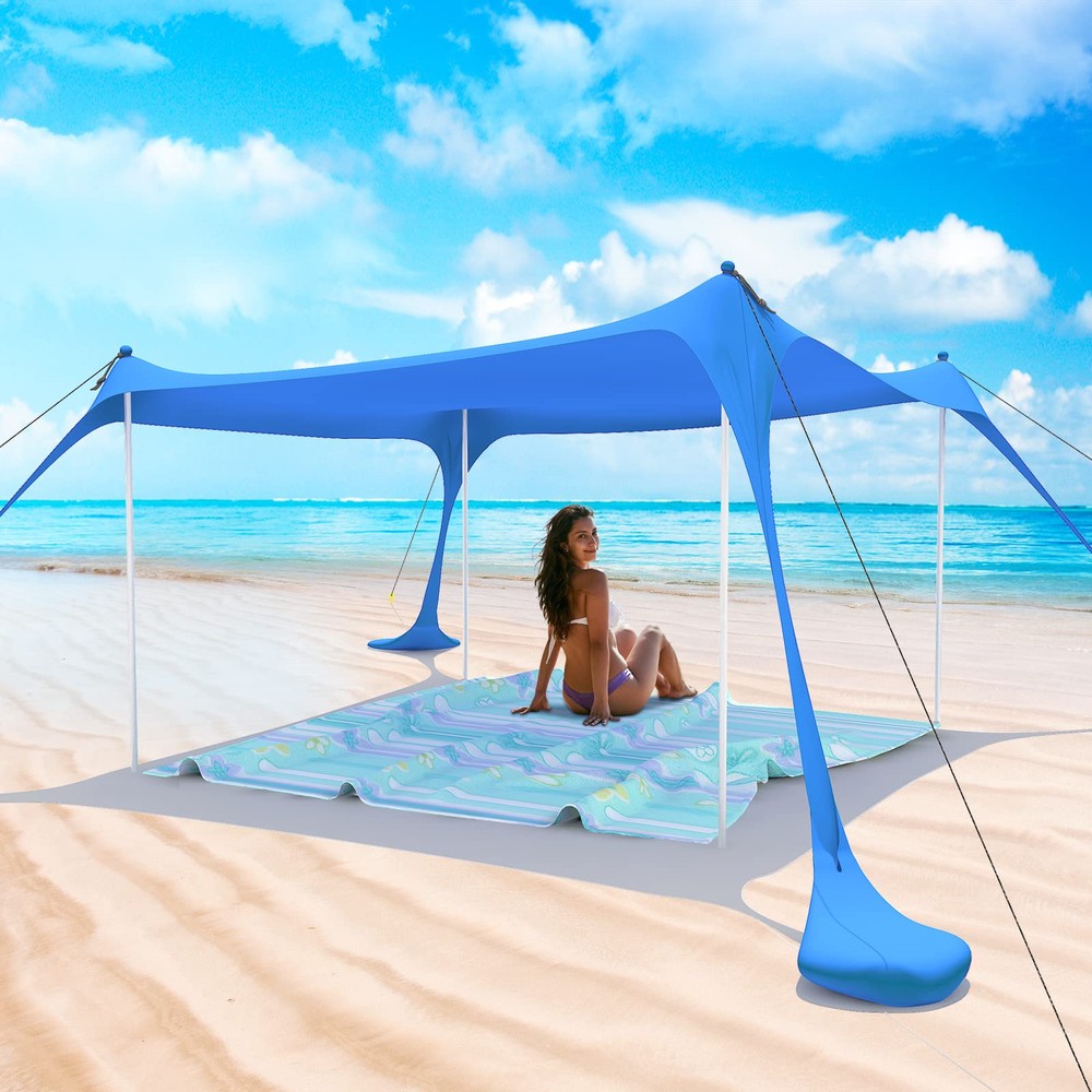 Beach Tent Pop Up Shade Canopy Sun Shelter UPF50+ with 4 Stability Poles/Carr...