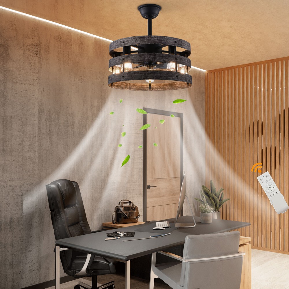 Caged Ceiling Fan with Light,Farmhouse Ceiling Fan with Remote Control,Rustic