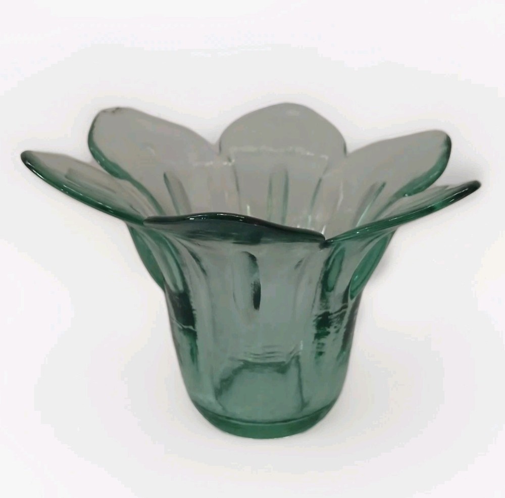Vintage Recycled Green Glass Flower Vase Or Tea Light Candle Holder Spain- Read
