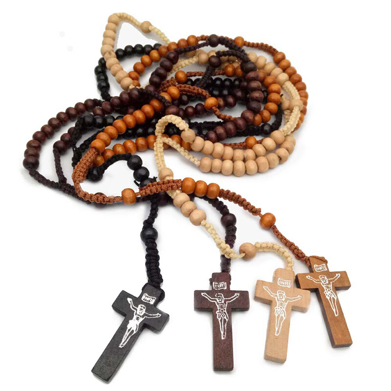 Resin Necklace Cross Necklace Wooden Bead Necklace Rosary Necklace Cross Resin