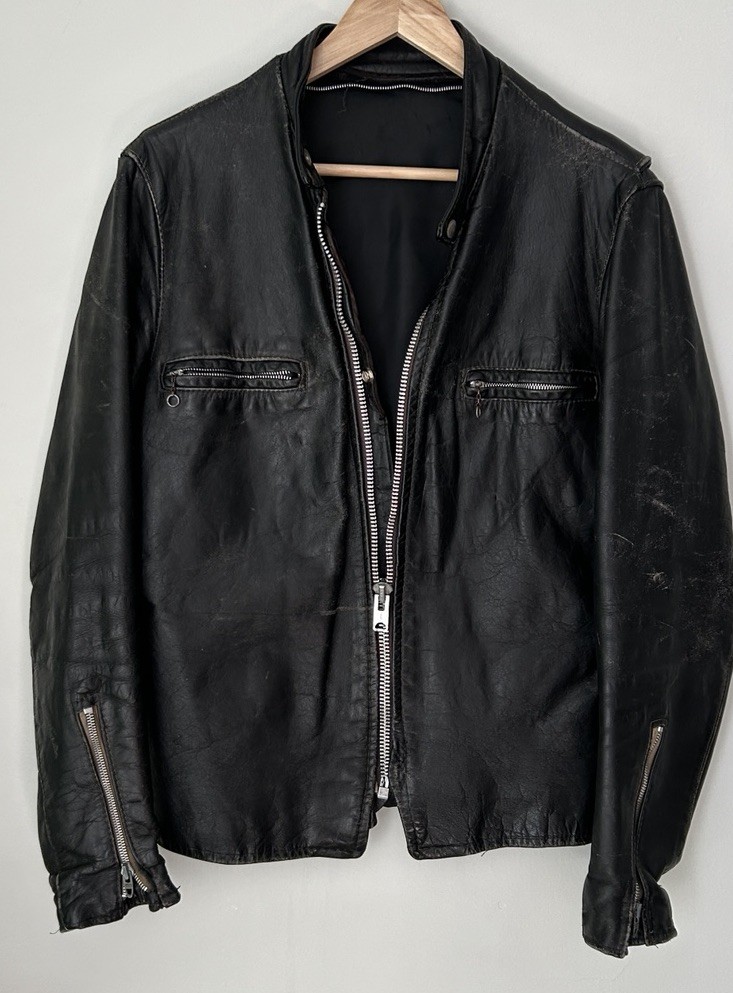 True Vintage 1960s Mens Black Leather Biker Motorcycle Jacket Talon Zipper