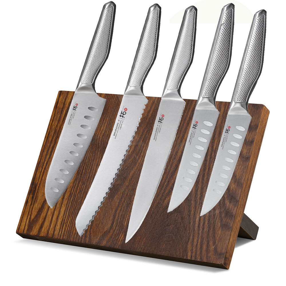 6-Piece TURWHO German Stainless Steel Knife Block Set with Santoku and Steak Knives