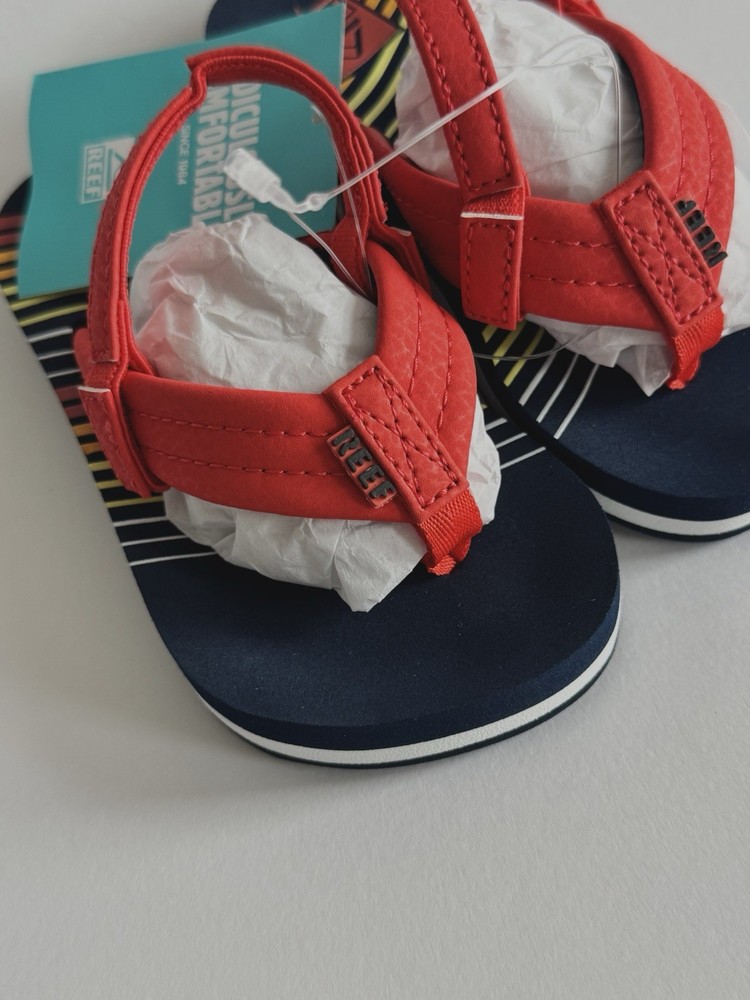 REEF Ahi Toddler Boys Sandals, Size 7, Navy/Orange NEW! FREE SHIPPING!!