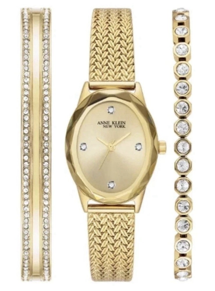 Anne Klein New York Ladies Gold Diamond Bracelet And Watch Set 12/7786GPST