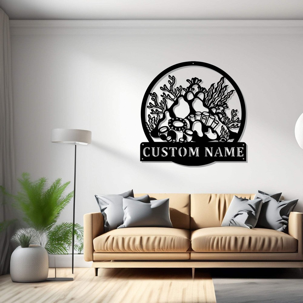 Custom Coral Reef Metal Wall Art Personalized Coral Reef Name Sign Decoration Fo