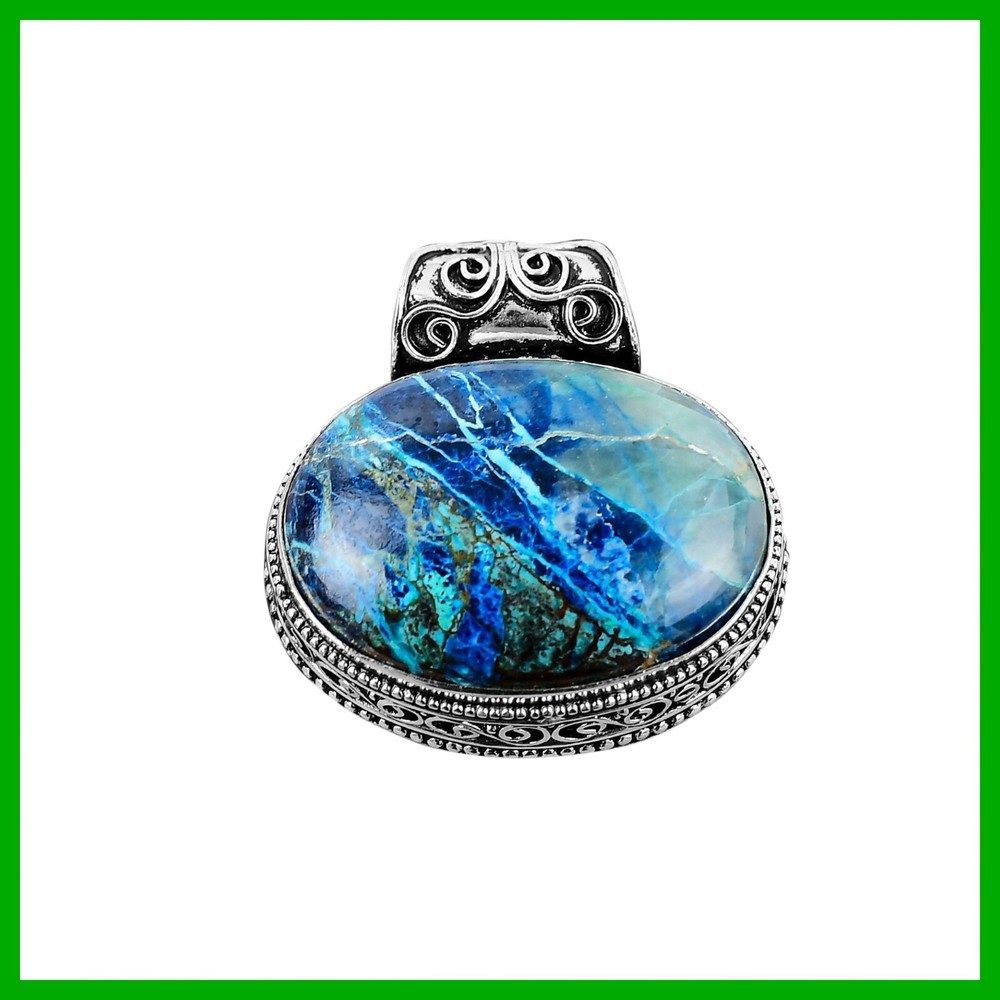Mothers Day Azurite Malachite Gemstone 925 Silver Vintage Pendant-image