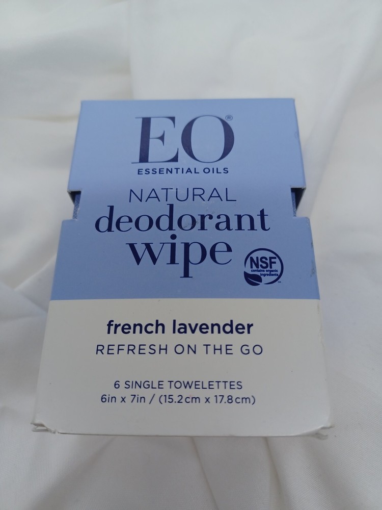EO essential oils natural deodorant wipes French lavender 6 single towelettes