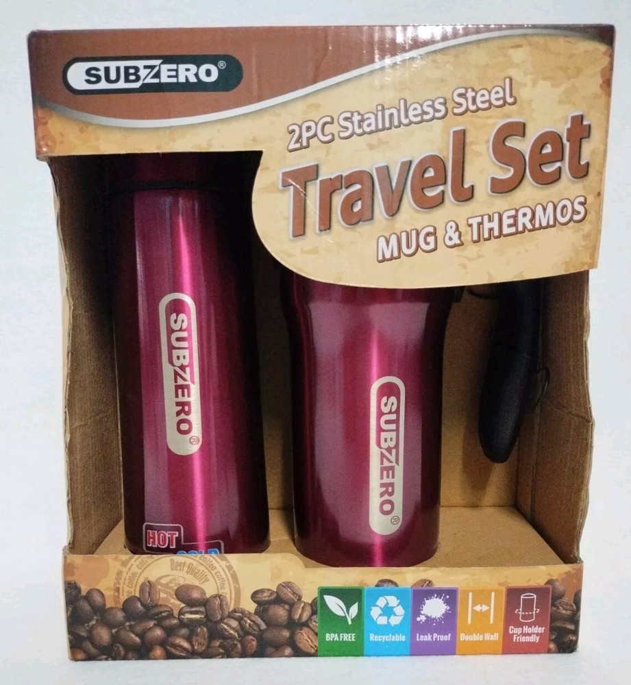 Subzero Insulated Stainless Steel Travel Pink Coffee Mug & Thermos Water Bottle