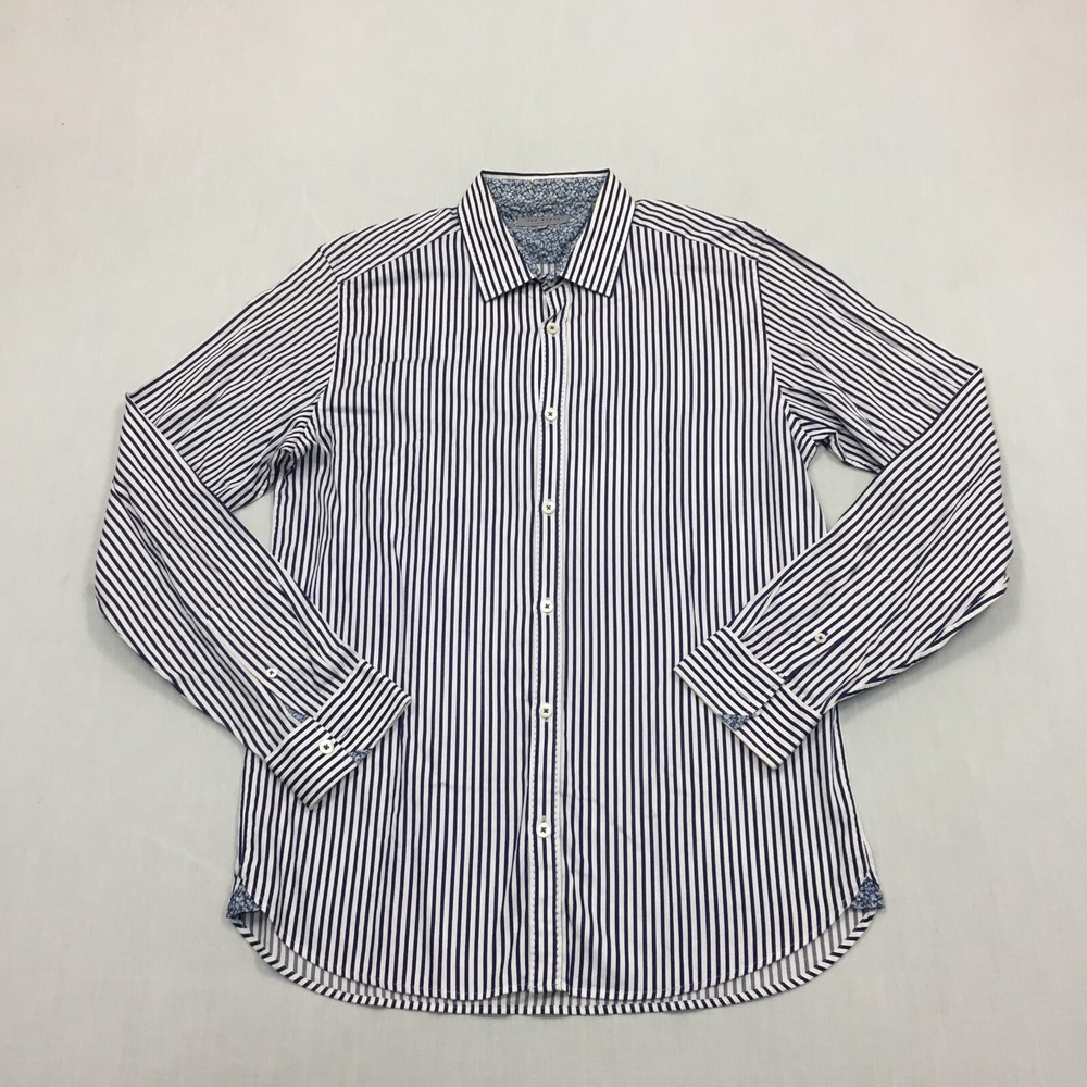 Ted Baker Shirt Mens Large Button Up Long Sleeve Blue Striped