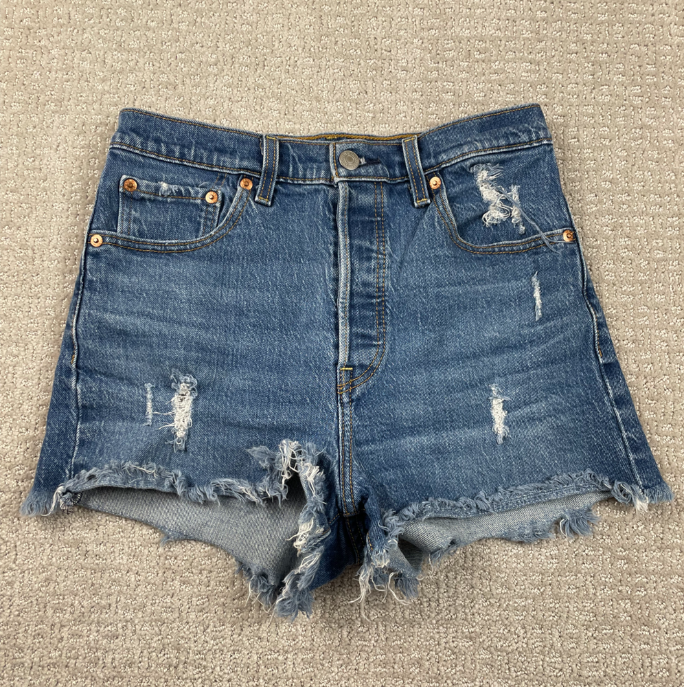 Levis Premium Shorts Womens 28 Ribcage Daisy Dukes Button Fly Distressed Raw Hem