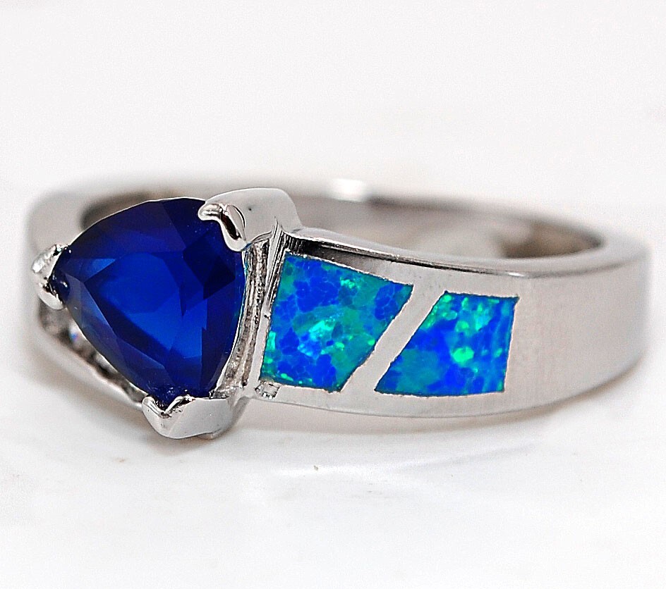 1CT Tanzanite & Australian Opal Inlay Sterling Silver Ring Size 7 BA3