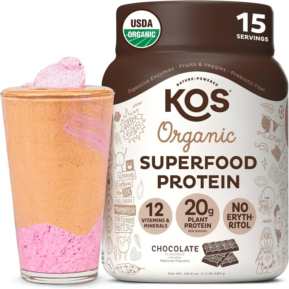 Organic Chocolate Plant Protein Powder by KOS - 20.6oz Pack