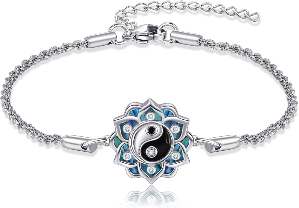 Lotus Flower Bracelet Abalone Shell Sterling Silver Jewelry Gifts for Women Wife