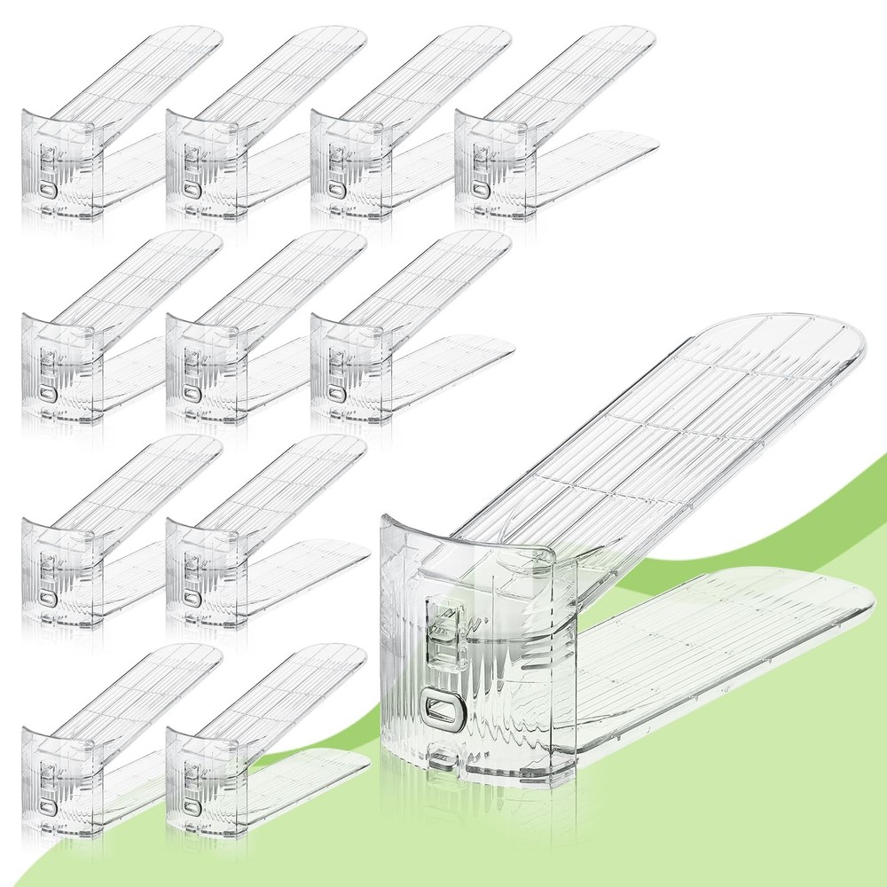 12-Pack Adjustable Clear Shoe Slot Organizers for Closet Storage