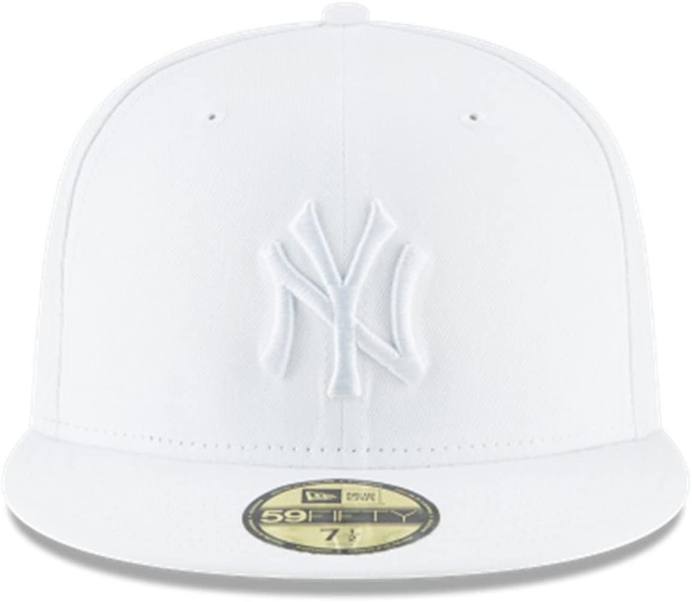 New Era Mens MLB Yankees Basic 5950 Fitted Cap, White/White